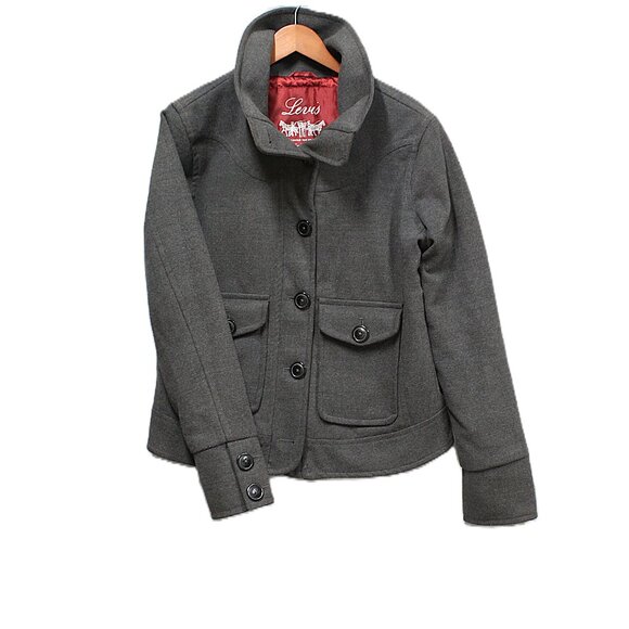 Trendy Charcoal Gray Levi Strauss Juniors XL Jacket Coat Quilted Lining Military - Picture 1 of 12